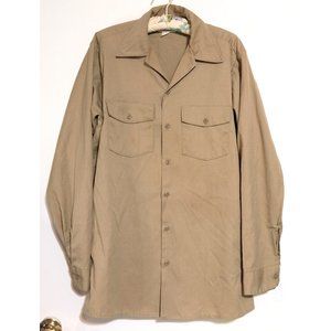 Vintage 70s Dickies Khaki Canvas Work Shirt Mens 15-15.5 x 35 Long Sleeve M